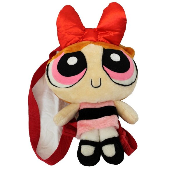 2002 Powerpuff Girls Blossom Plush Backpack Faux Fur Satin Bow Zip Adjust Straps - Picture 1 of 12